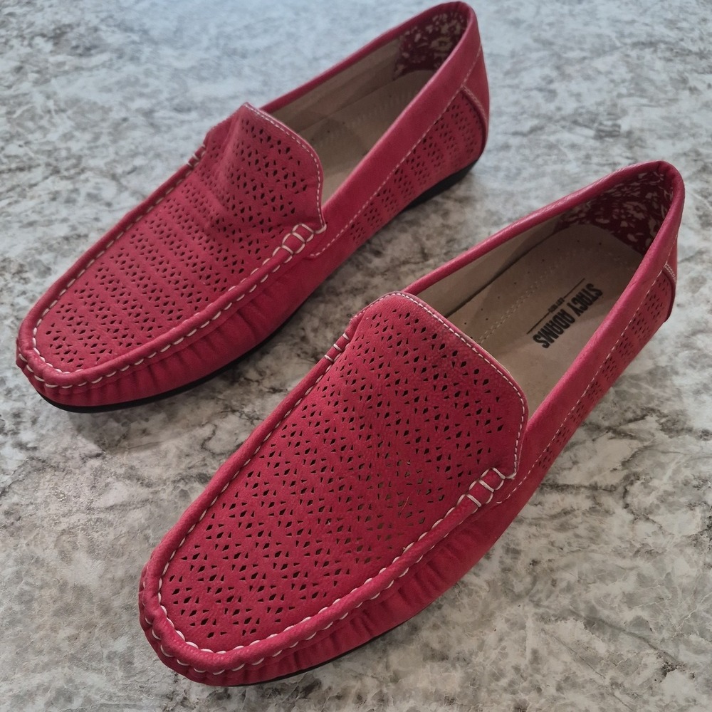 Stacy Adams Cicero Red Perforated Moc Toe Slip On Loafers Mens Size 8